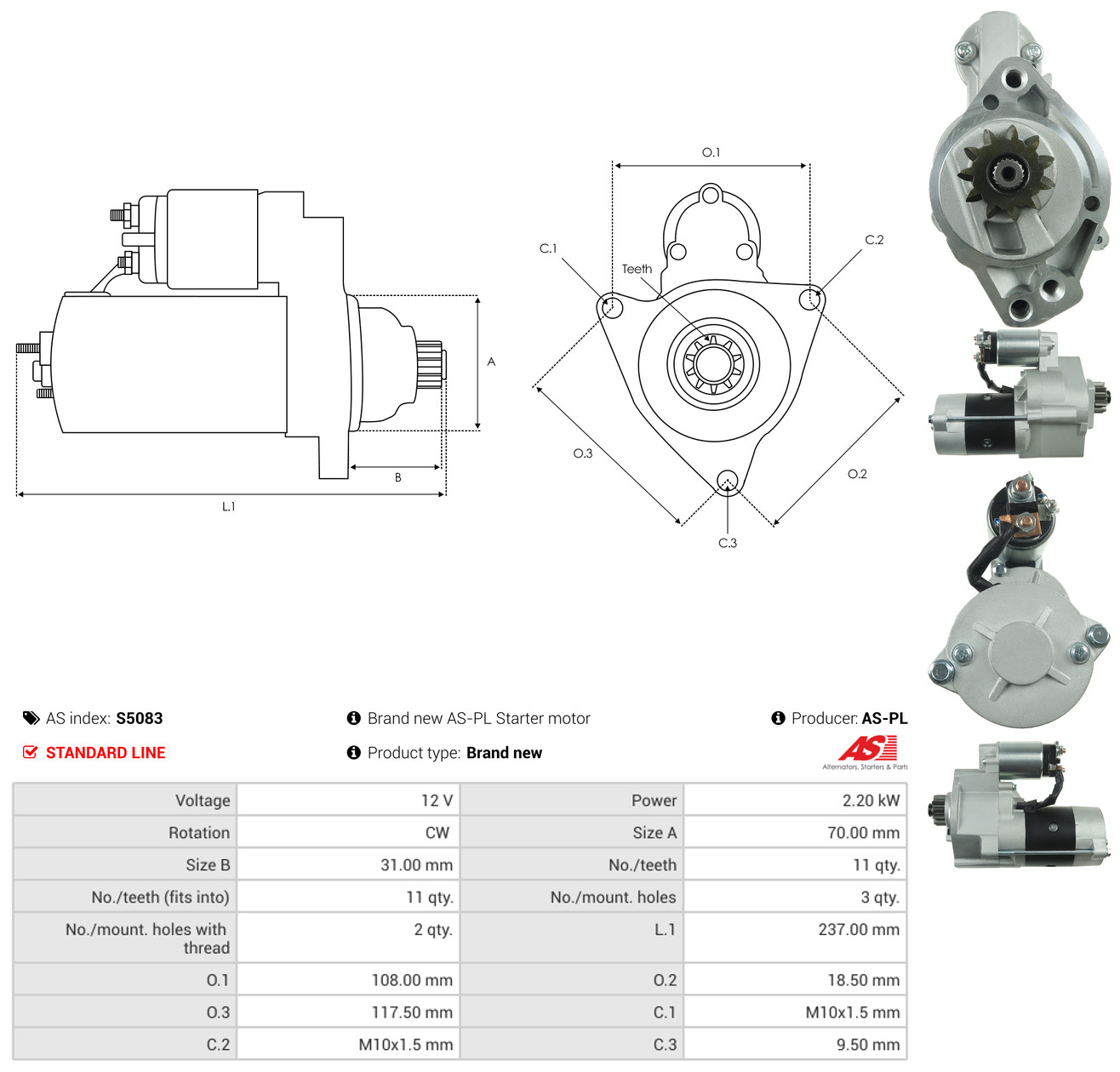AS-PL Starter s5083 for MITSUBISHI NISSAN SUZUKI