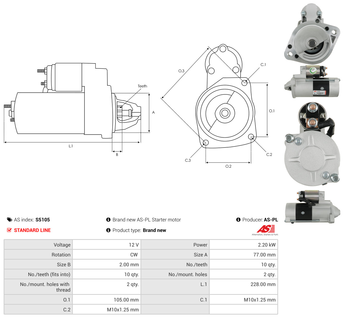 AS-PL Starter s5105 for HYUNDAI MITSUBISHI