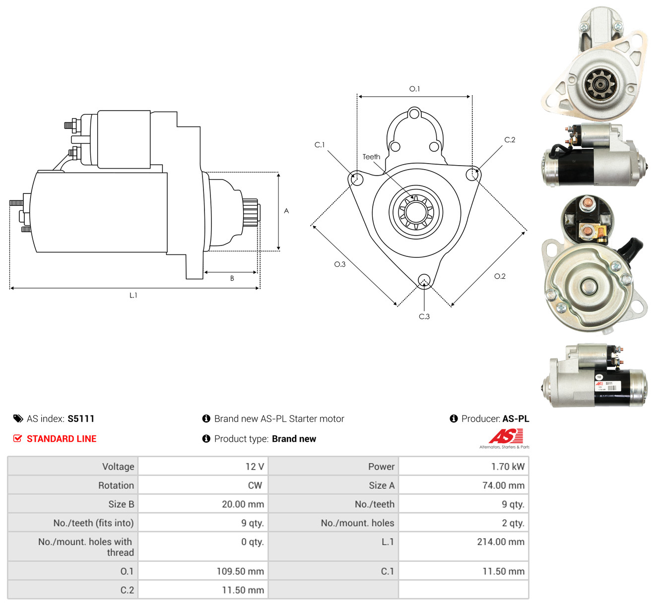 AS-PL Starter s5111 for FORD MITSUBISHI