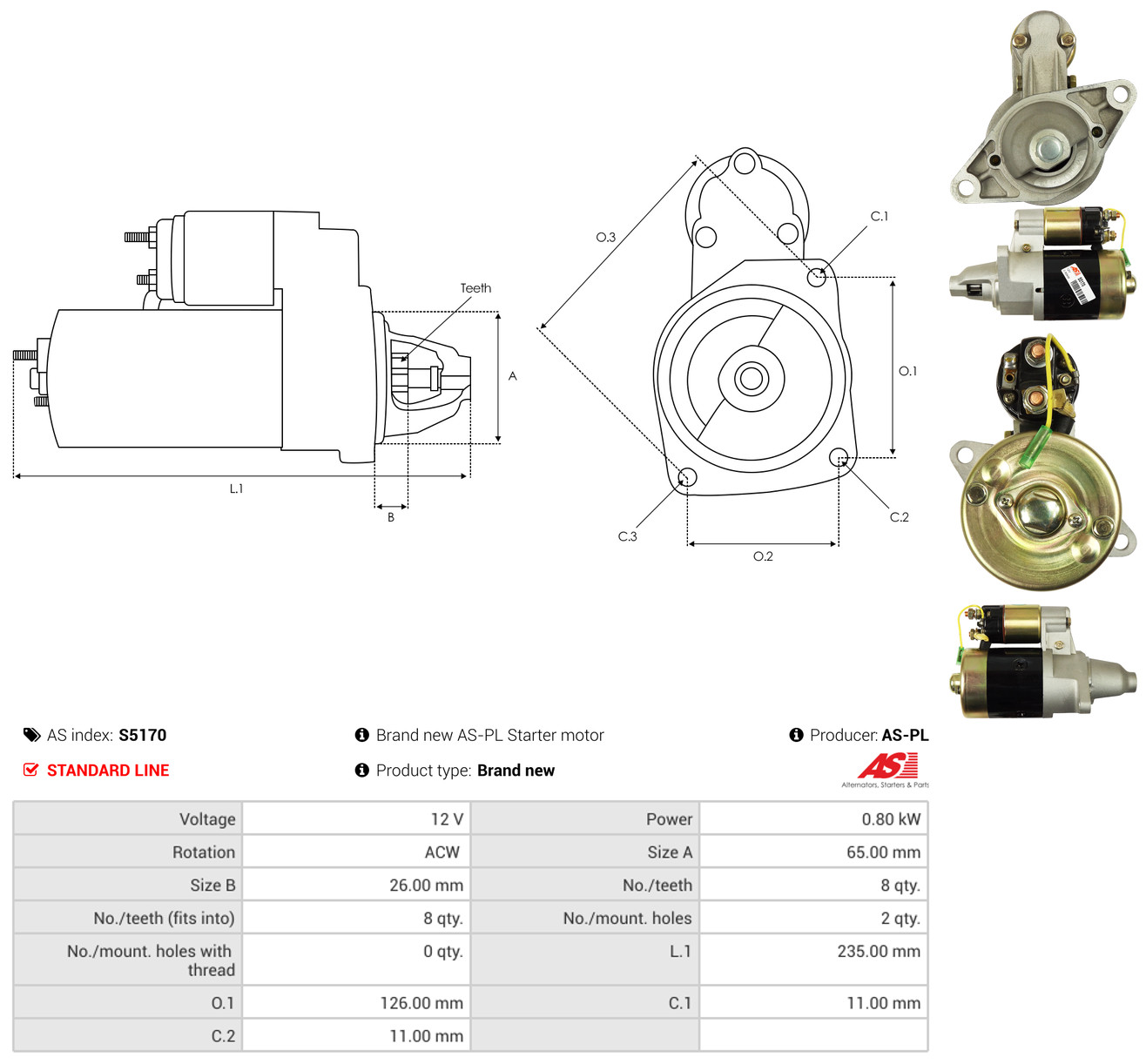 AS-PL Starter s5170 for SUZUKI MITSUBISHI