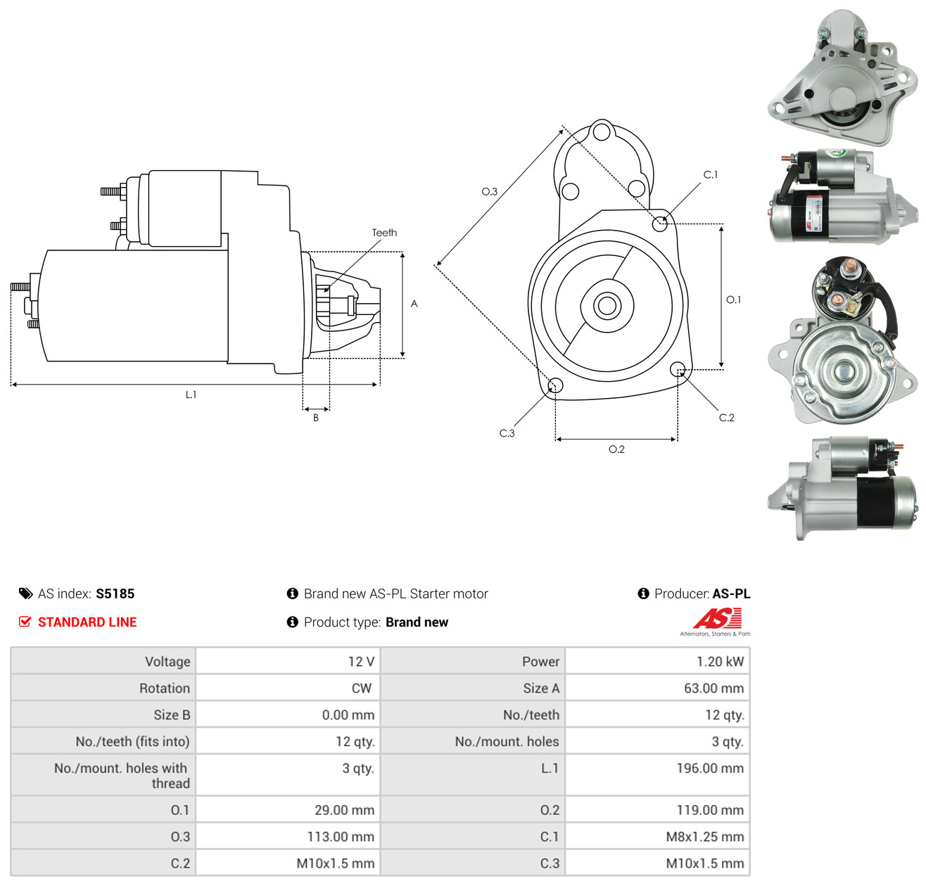 AS-PL Starter s5185 for MITSUBISHI RENAULT