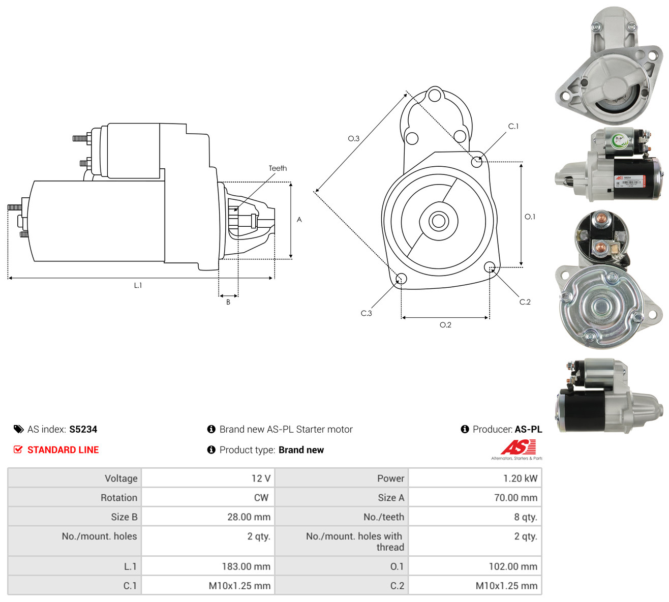 AS-PL Starter s5234 for FIAT MITSUBISHI SUZUKI