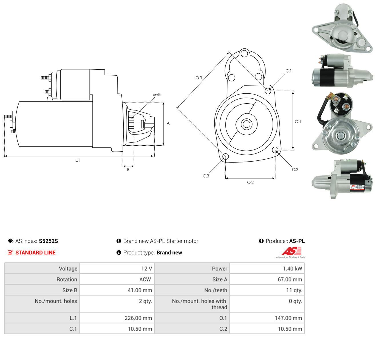 AS-PL Starter s5252s for MAZDA MITSUBISHI