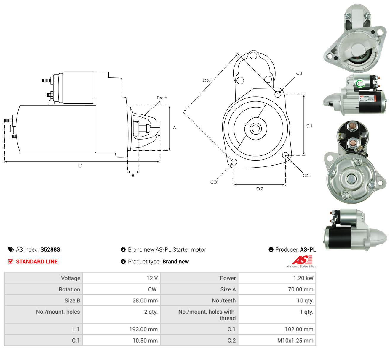 AS-PL Starter s5288s for OPEL MITSUBISHI SUZUKI