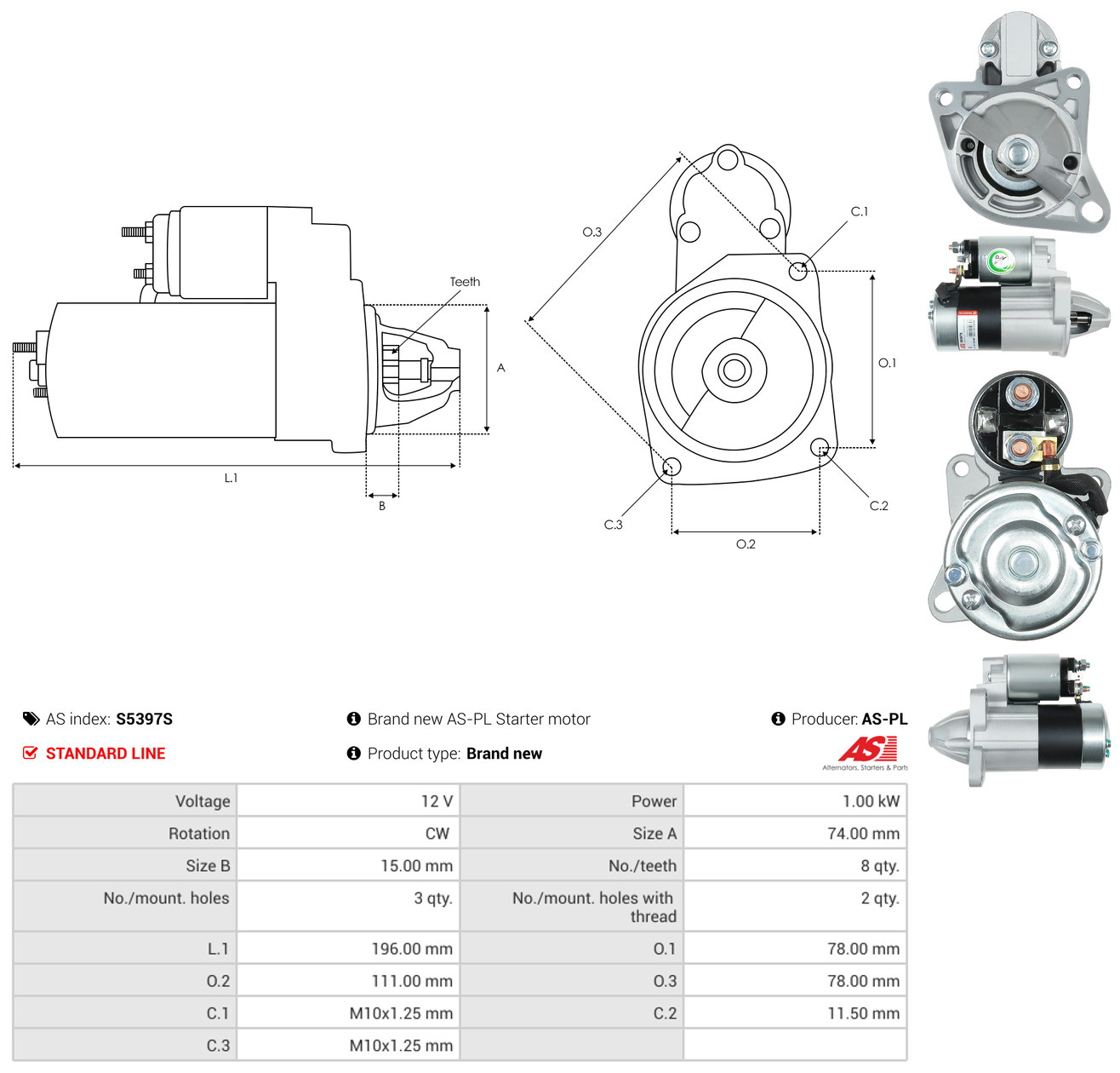 AS-PL Starter s5397s for MITSUBISHI MAZDA
