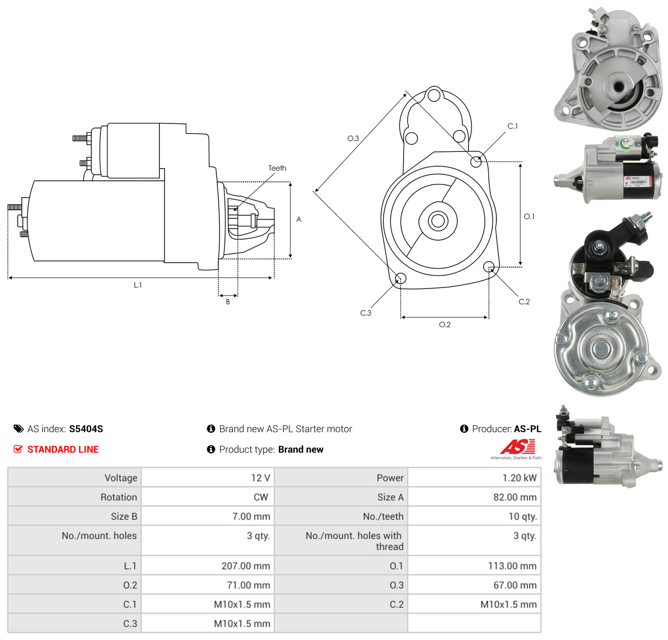 AS-PL Starter s5404s for CHRYSLER MITSUBISHI VW
