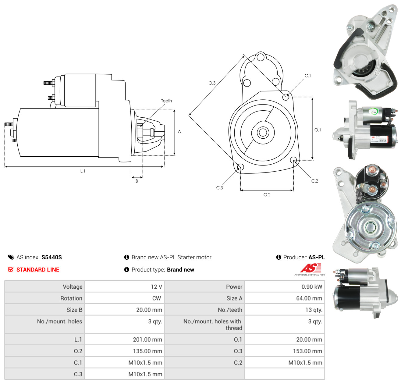 AS-PL Starter s5440s for MERCEDES-BENZ MITSUBISHI NISSAN RENAULT