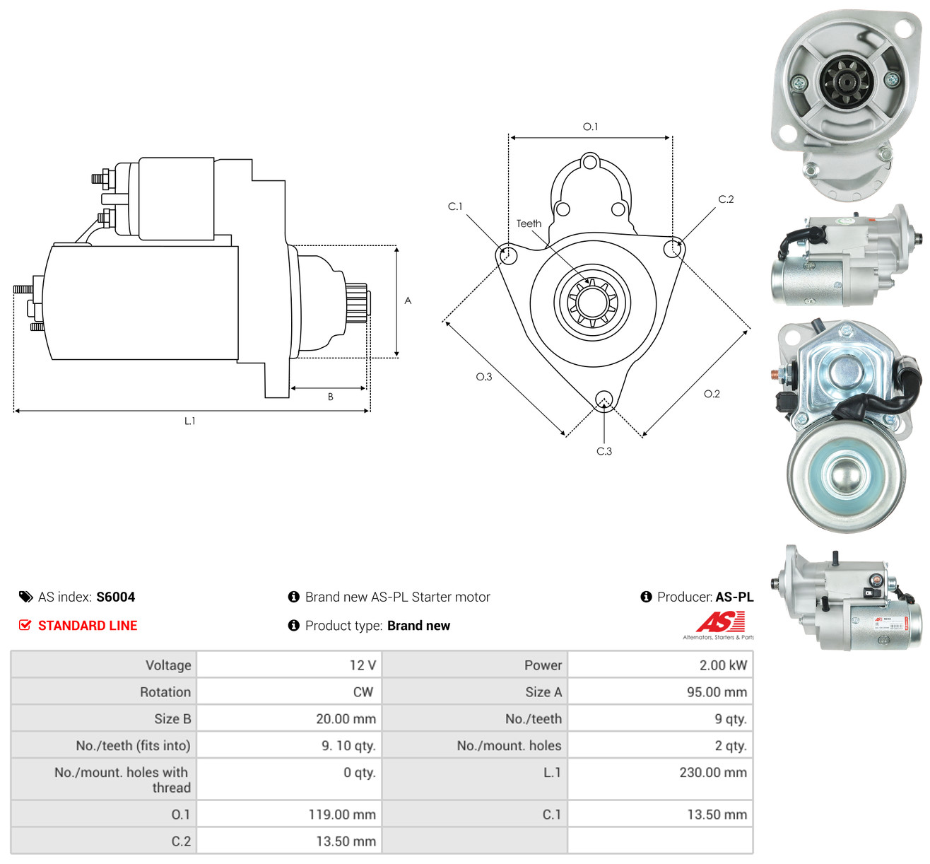 AS-PL Starter s6004 for OPEL ISUZU DAEWOO