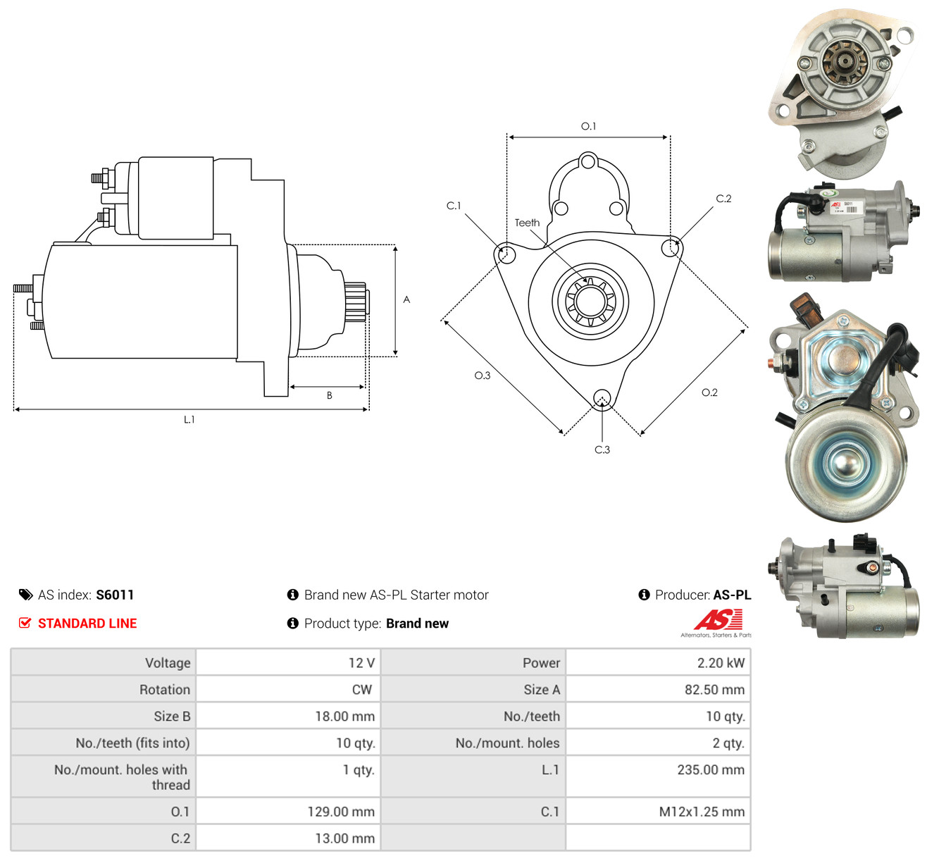 AS-PL Starter s6011 for TOYOTA