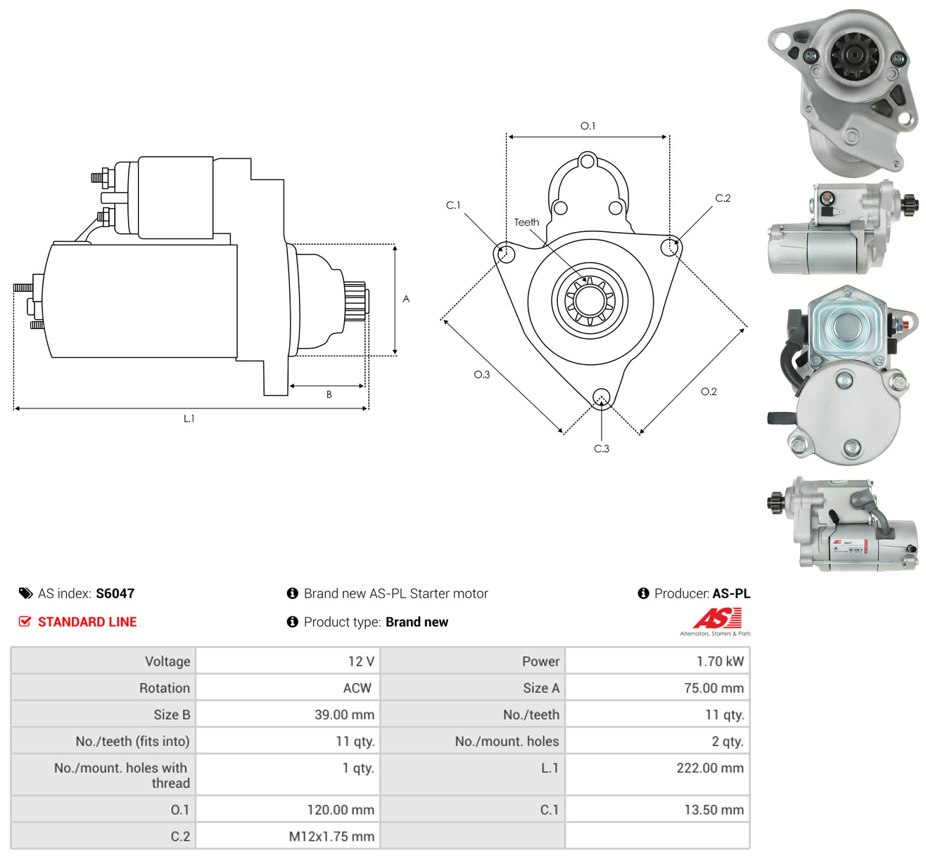 AS-PL Starter s6047 for HONDA ROVER