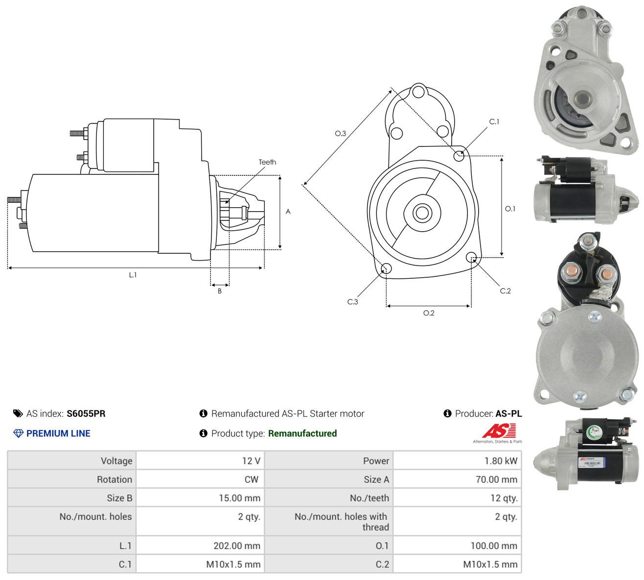 AS-PL Starter s6055pr for MERCEDES-BENZ