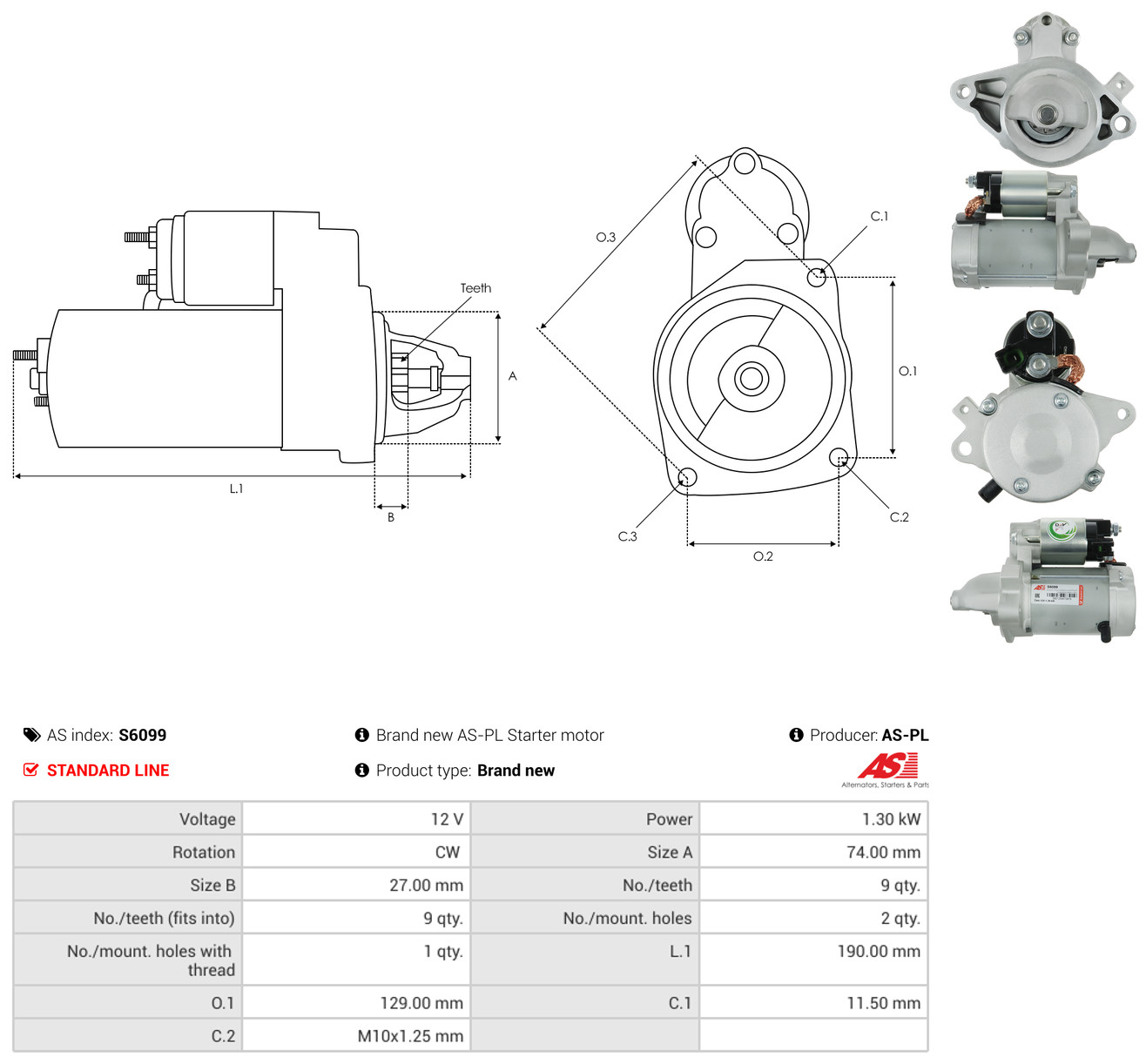 AS-PL Starter s6099 for TOYOTA