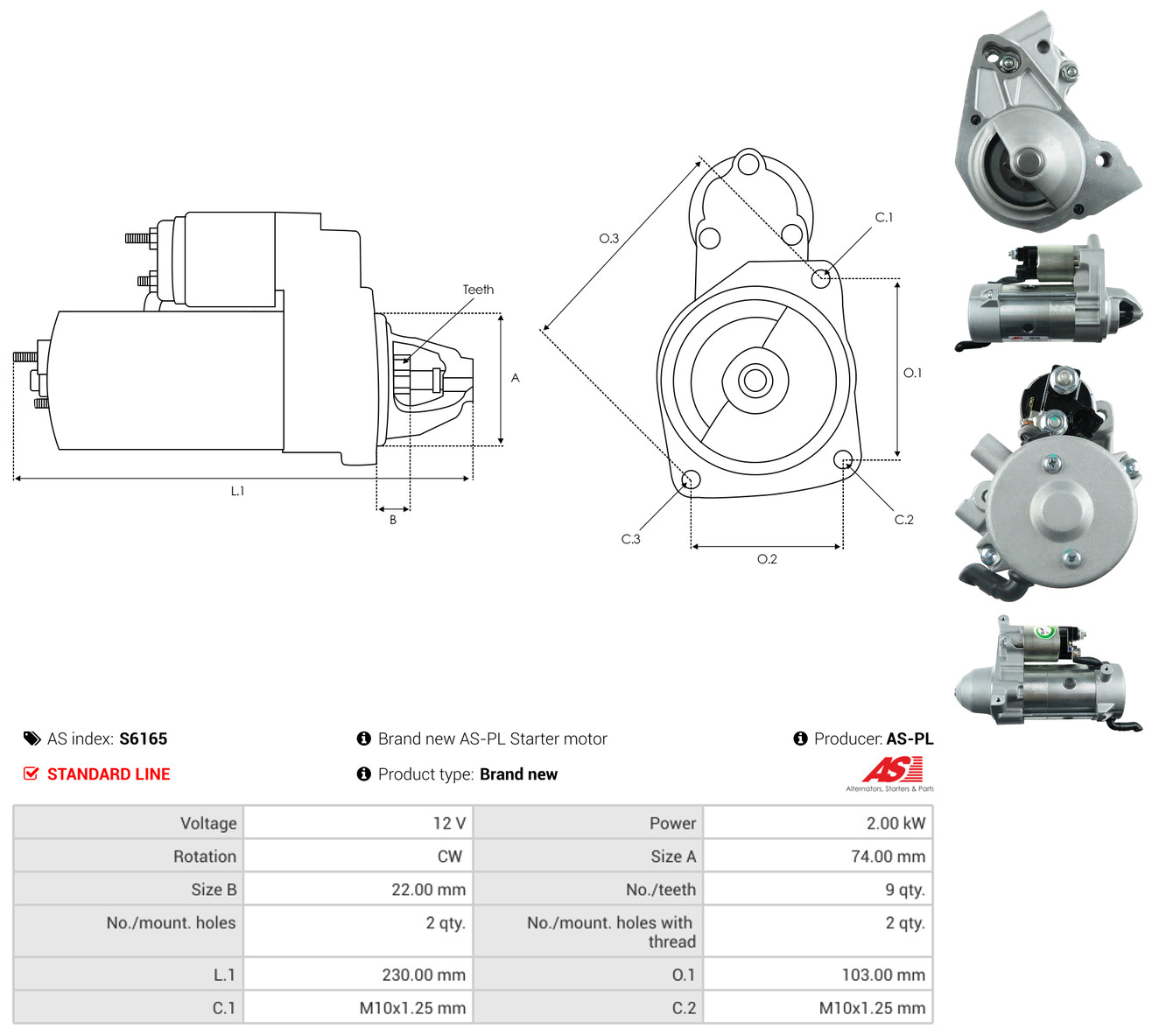 AS-PL Starter s6165 for TOYOTA