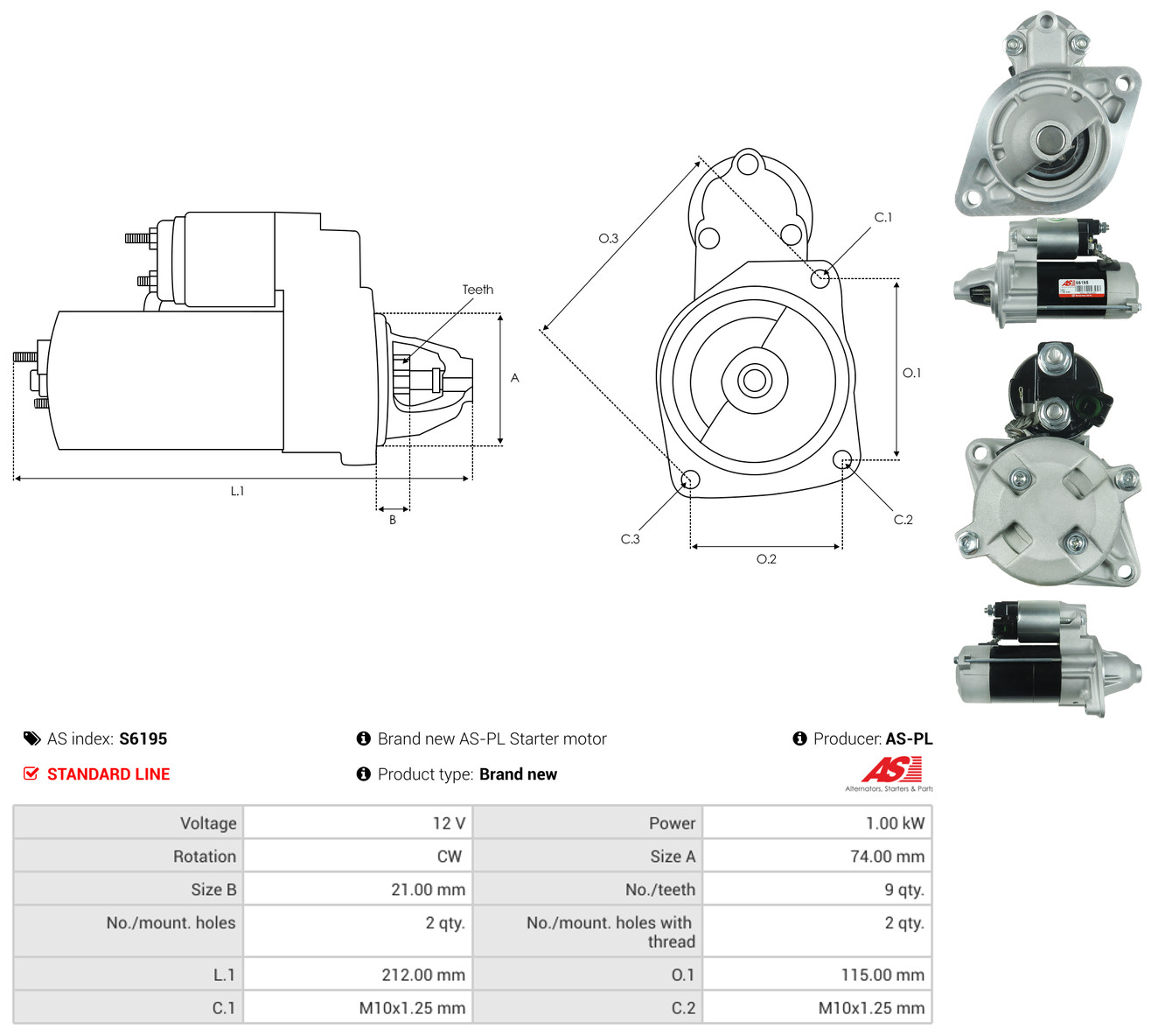 AS-PL Starter s6195 for TOYOTA