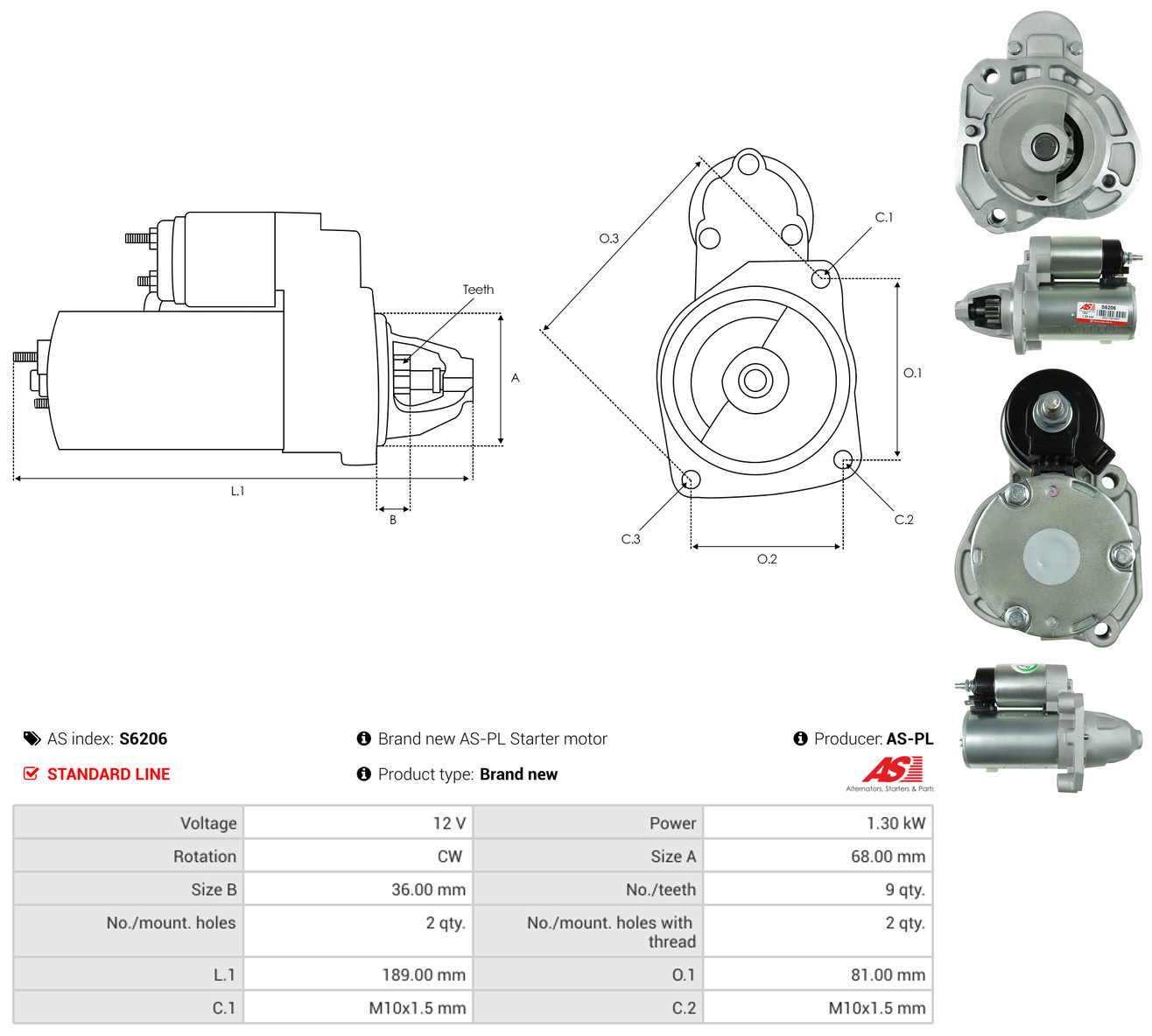 AS-PL Starter s6206 for CHRYSLER