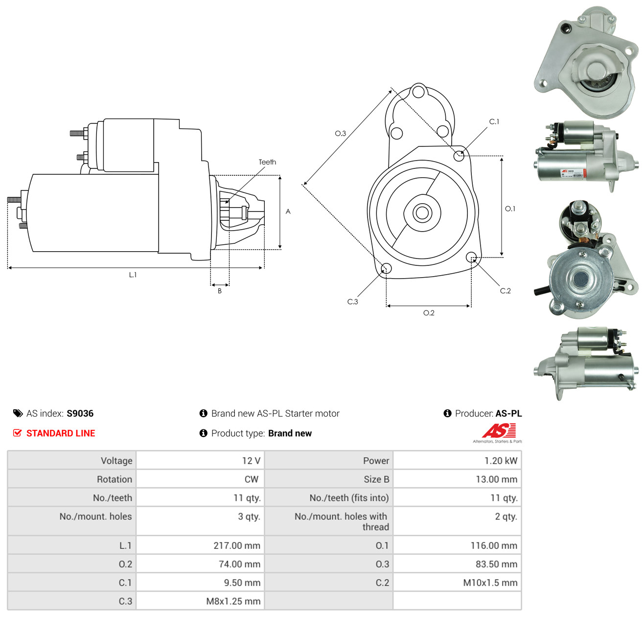 AS-PL Starter s9036 for FORD VOLVO MAZDA