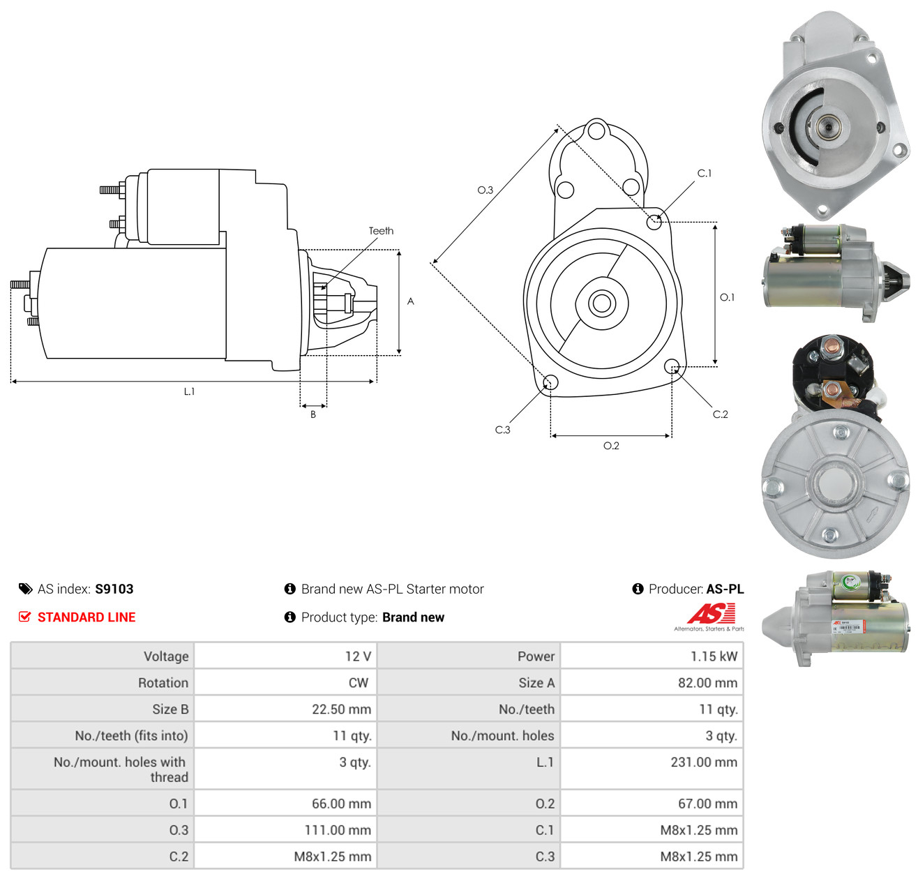 AS-PL Starter s9103 for LADA FIAT
