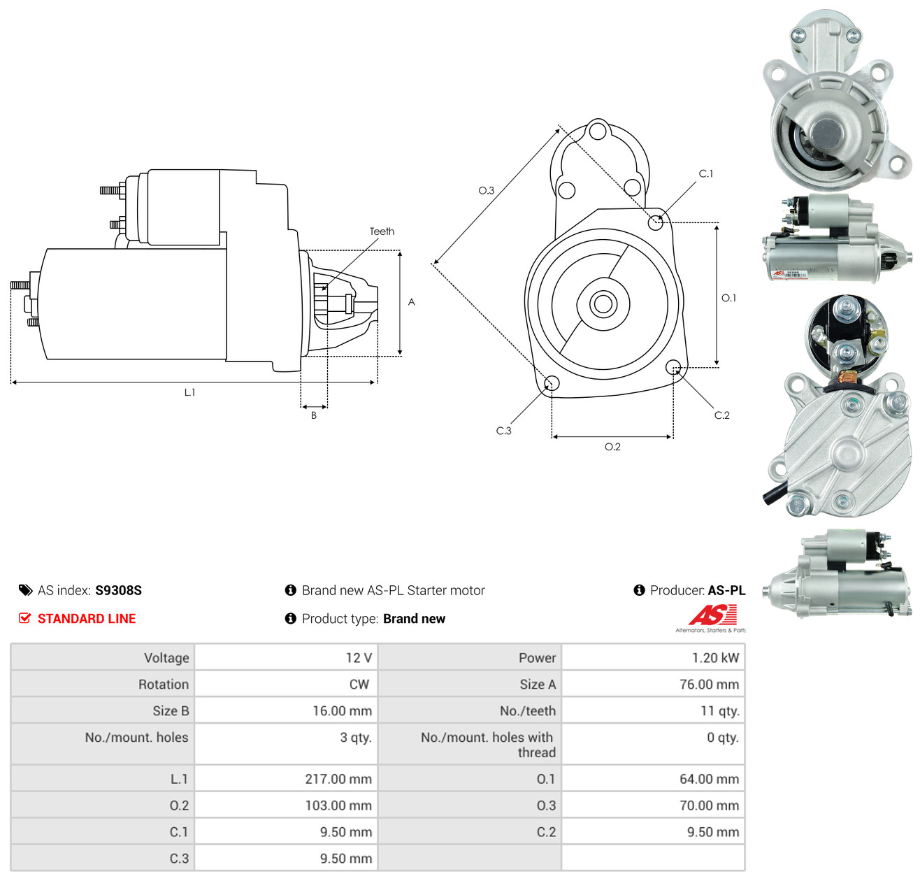 AS-PL Starter s9308s for JAGUAR VOLVO FORD