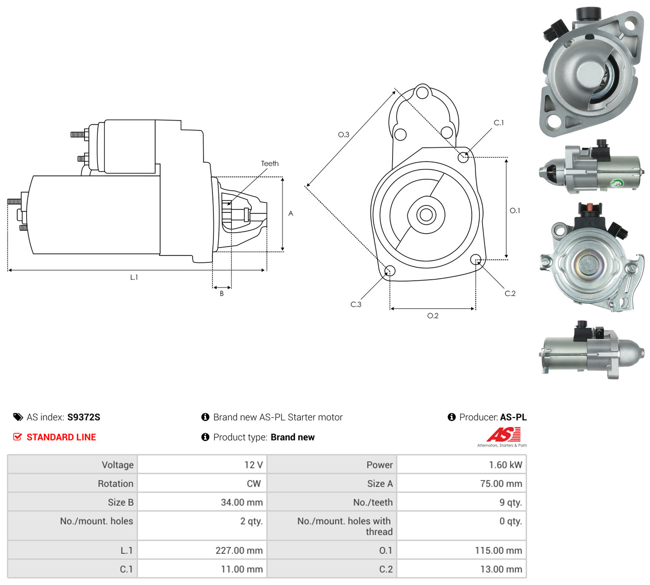 AS-PL Starter s9372s for HONDA