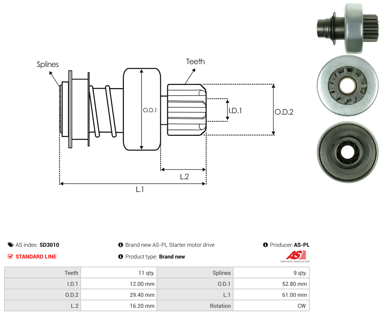 AS-PL Friløbsgear, starter sd3010
