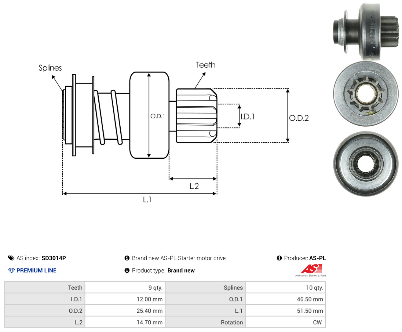AS-PL Friløbsgear, starter sd3014p