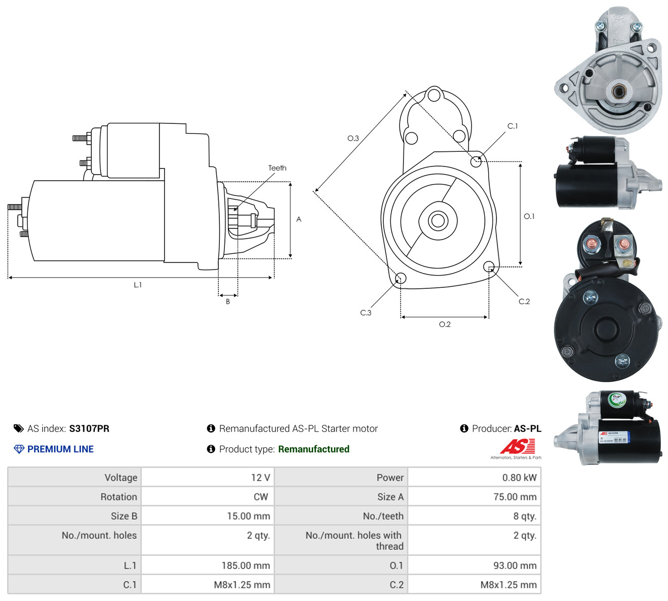 AS-PL Starter s3107pr for HYUNDAI