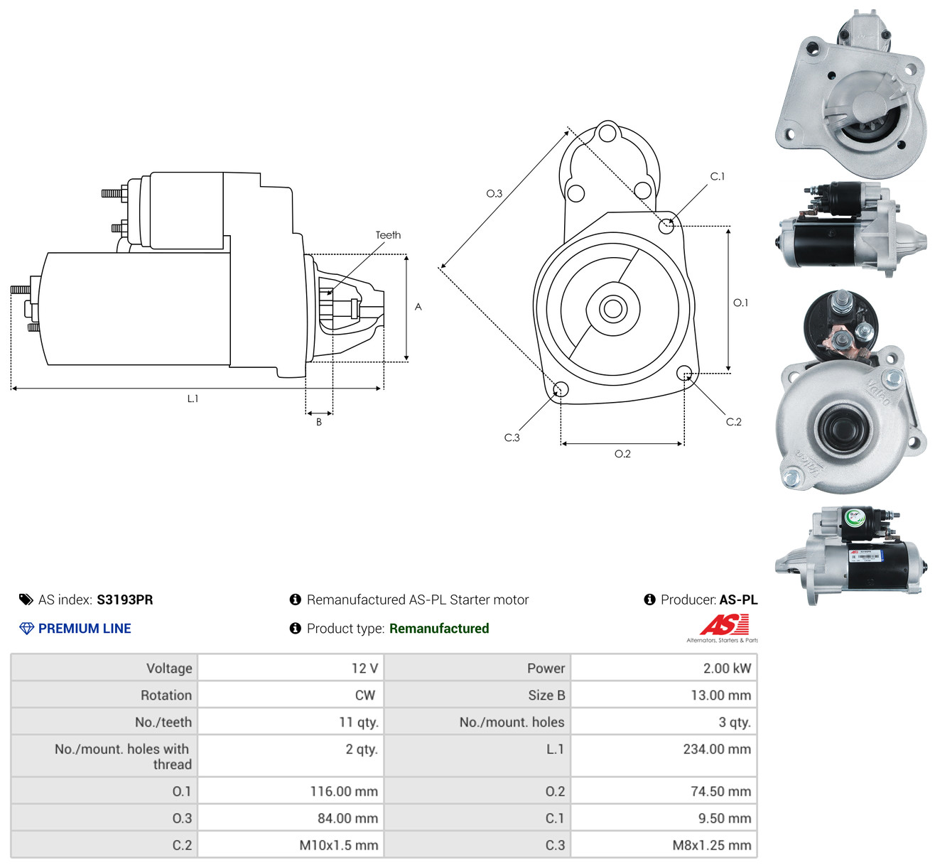 AS-PL Starter s3193pr for FORD
