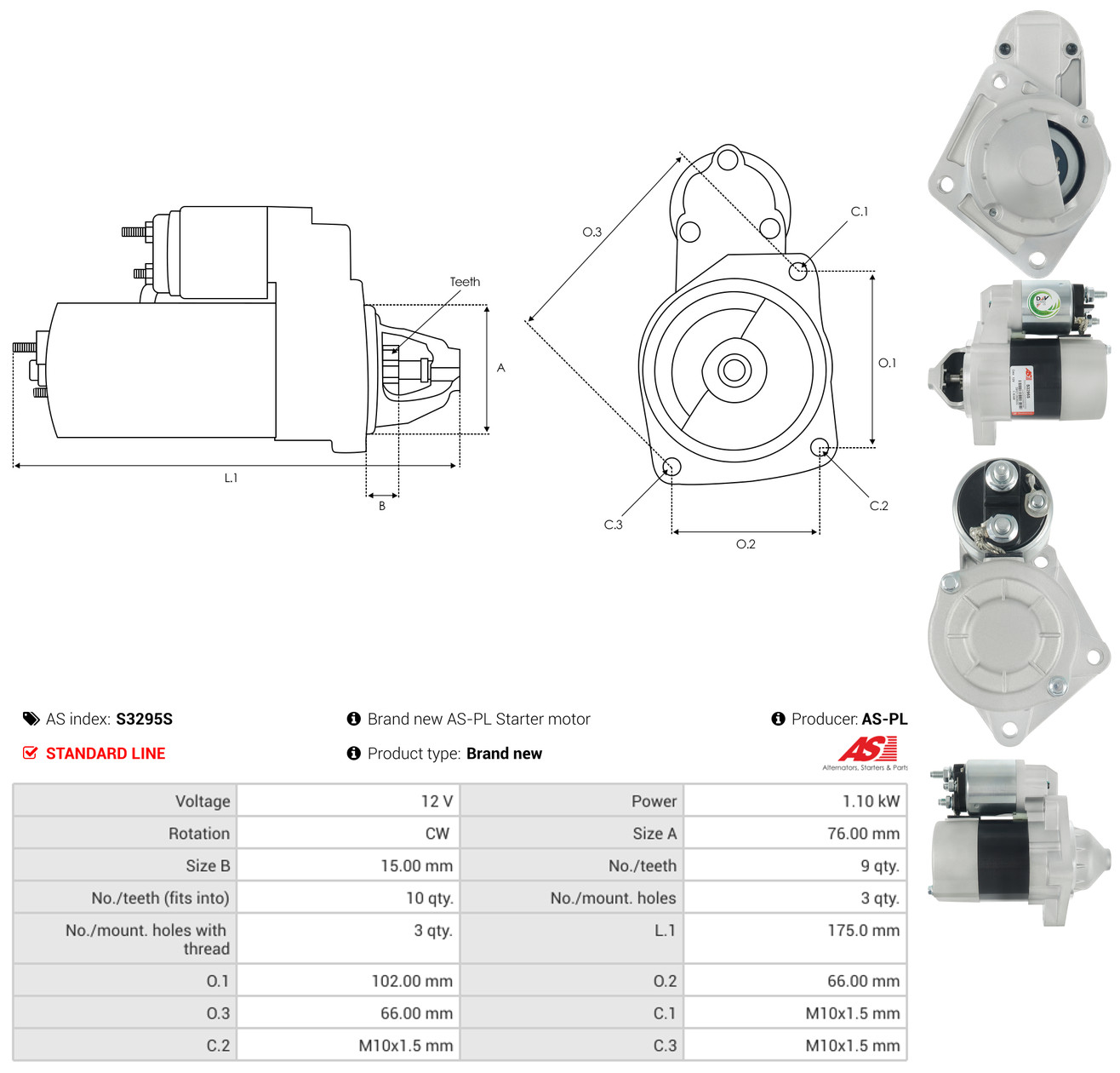 AS-PL Starter s3295s for FORD PININFARINA