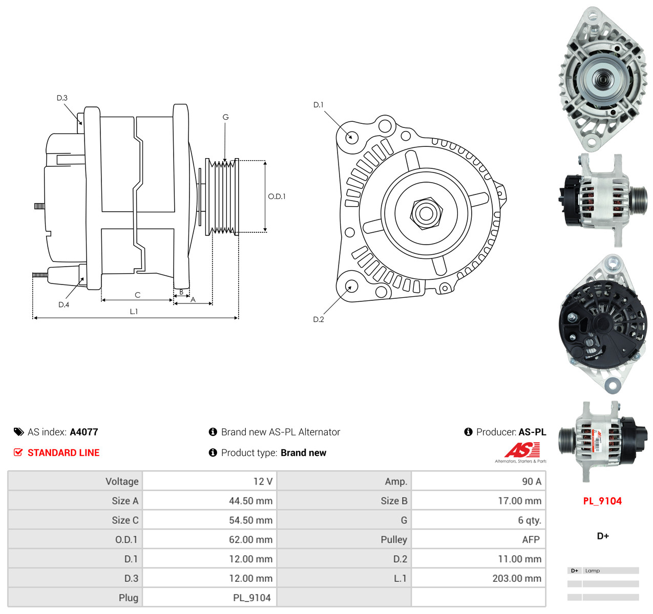 AS-PL Generator a4077 for FIAT