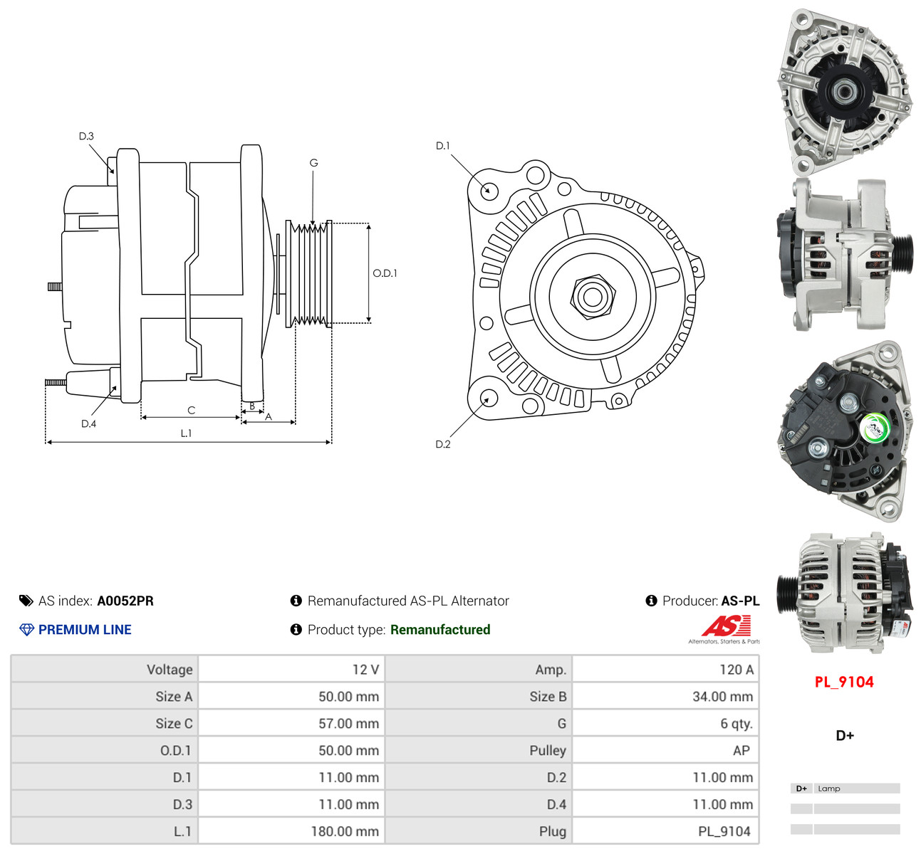 AS-PL Generator a0052pr for OPEL DAF