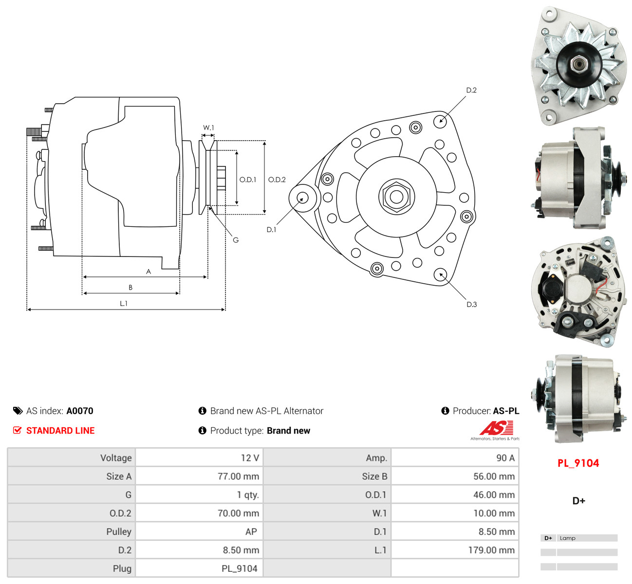 AS-PL Generator a0070 for BMW VW