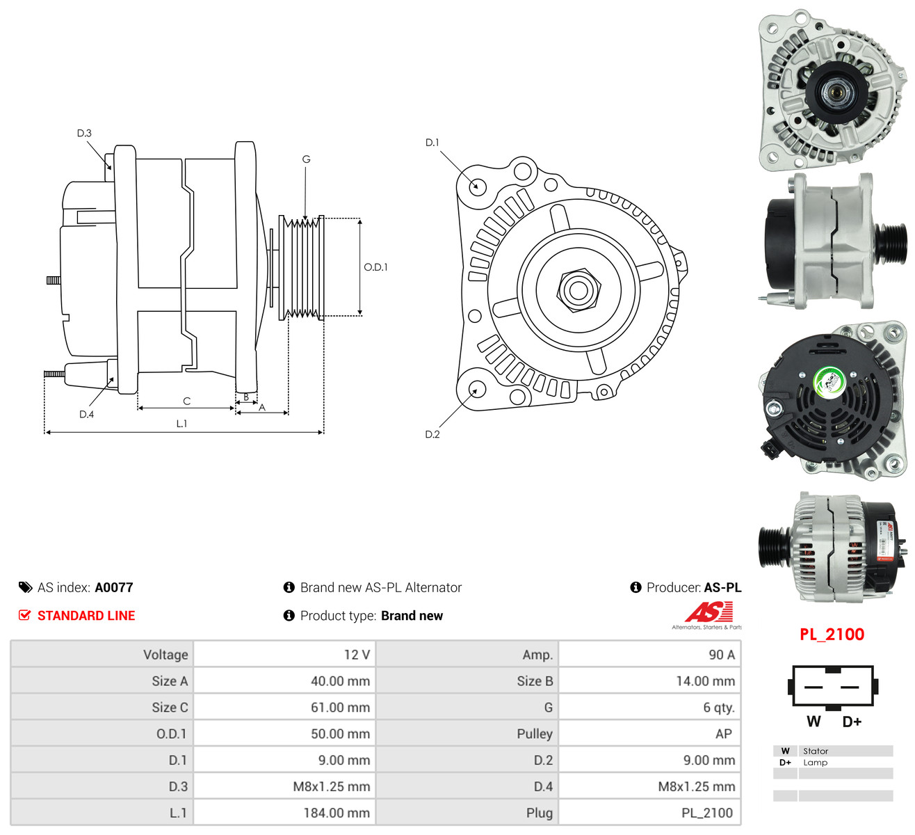 AS-PL Generator a0077 for FORD VW