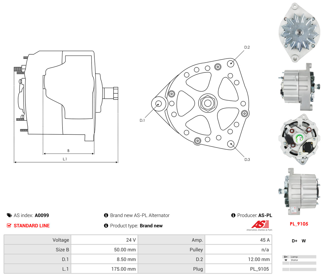 AS-PL Generator a0099 for VOLVO DAF MERCEDES-BENZ RENAULT MWM