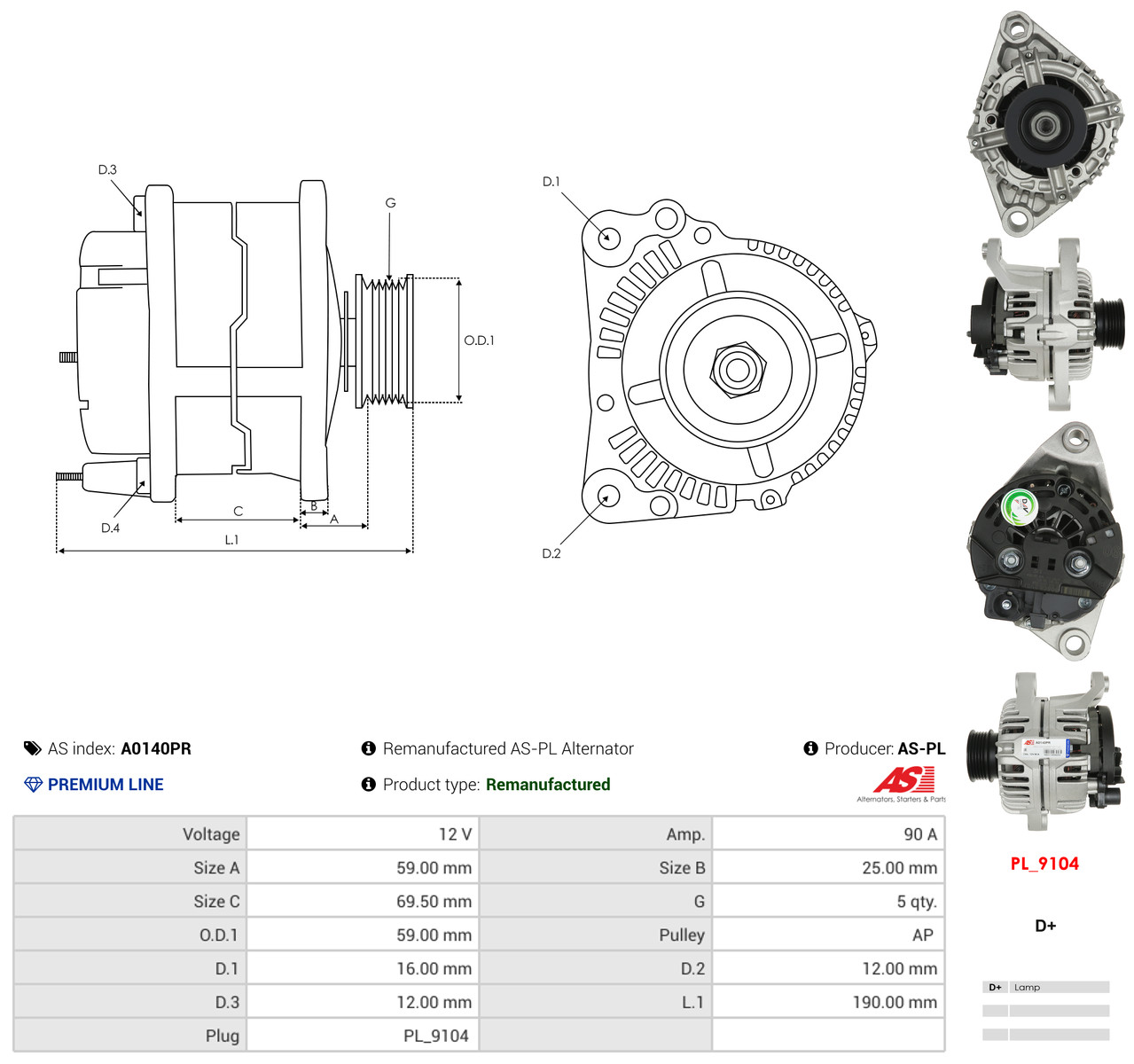 AS-PL Generator a0140pr for FIAT