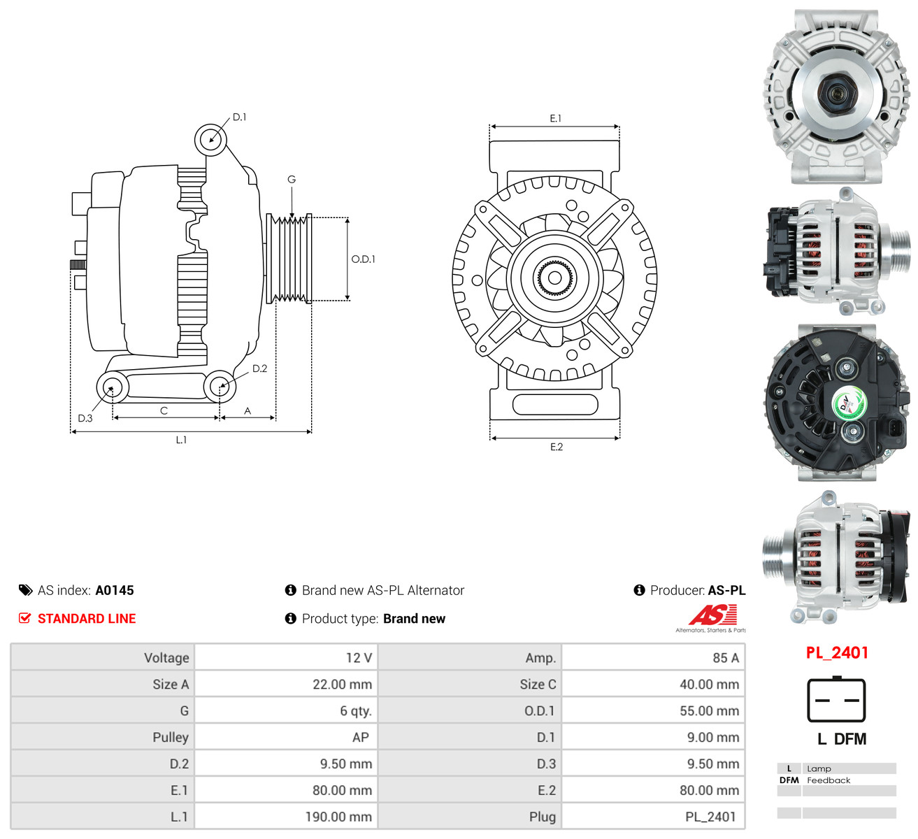 AS-PL Generator a0145 for VOLVO RENAULT