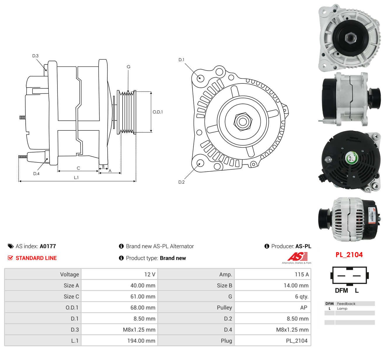 AS-PL Generator a0177 for VOLVO BMW VW