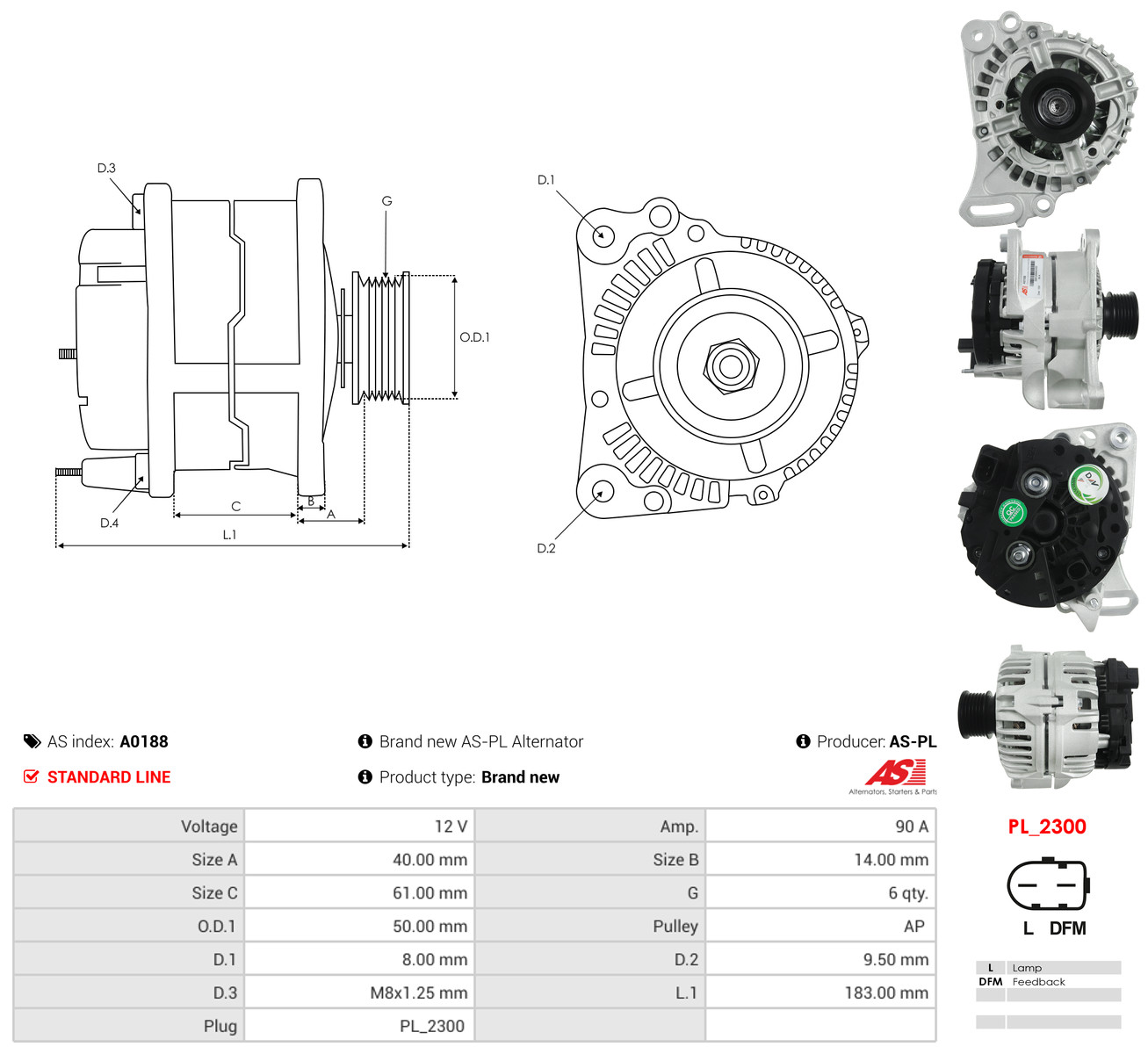 AS-PL Generator a0188 for VW