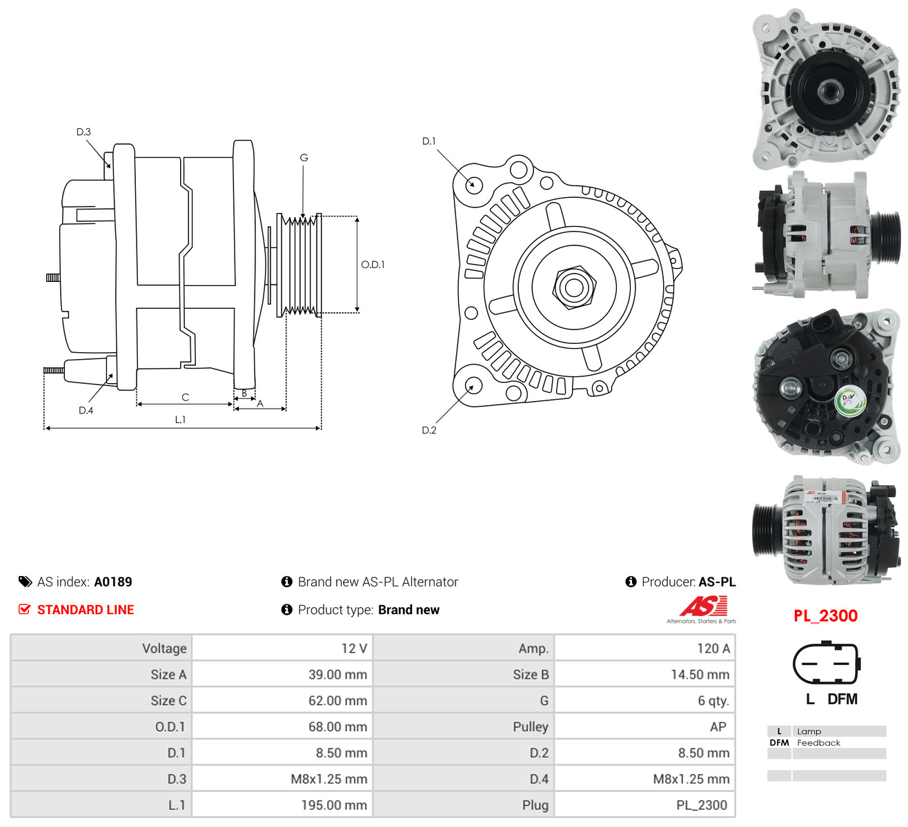 AS-PL Generator a0189 for DAF VW