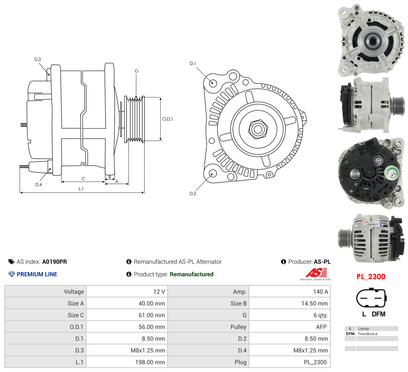 AS-PL Generator a0190pr for VW