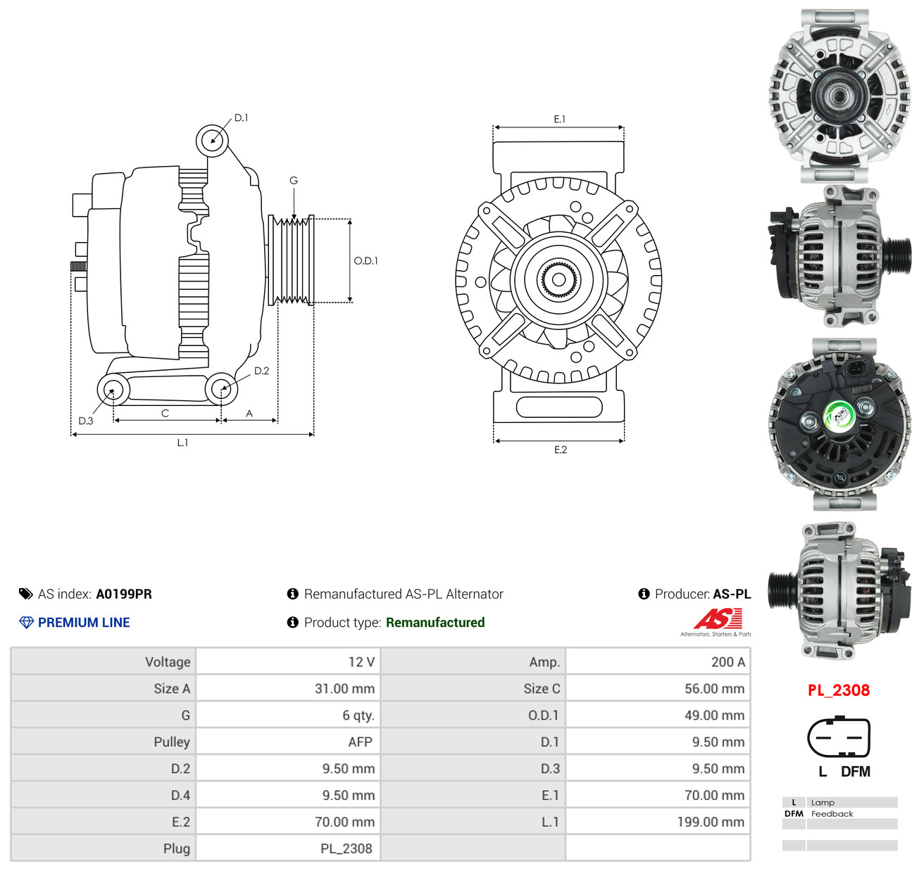 AS-PL Generator a0199pr for MERCEDES-BENZ