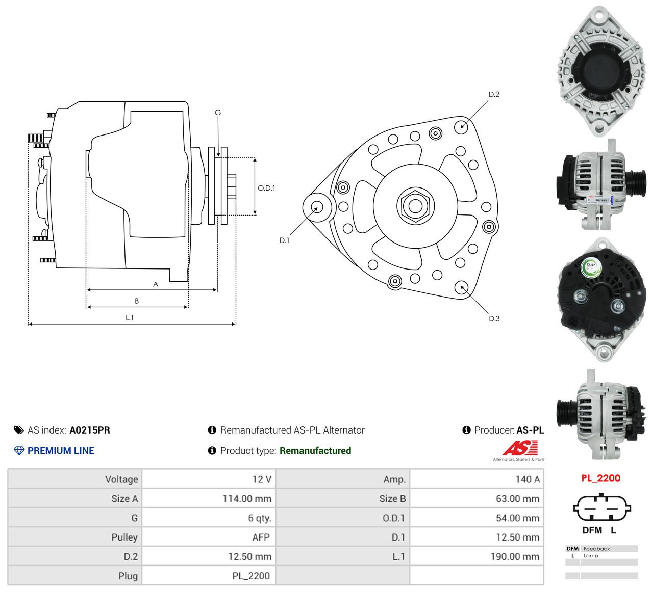 AS-PL Generator a0215pr for OPEL