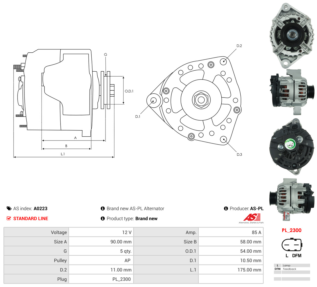 AS-PL Generator a0223 for MERCEDES-BENZ SMART