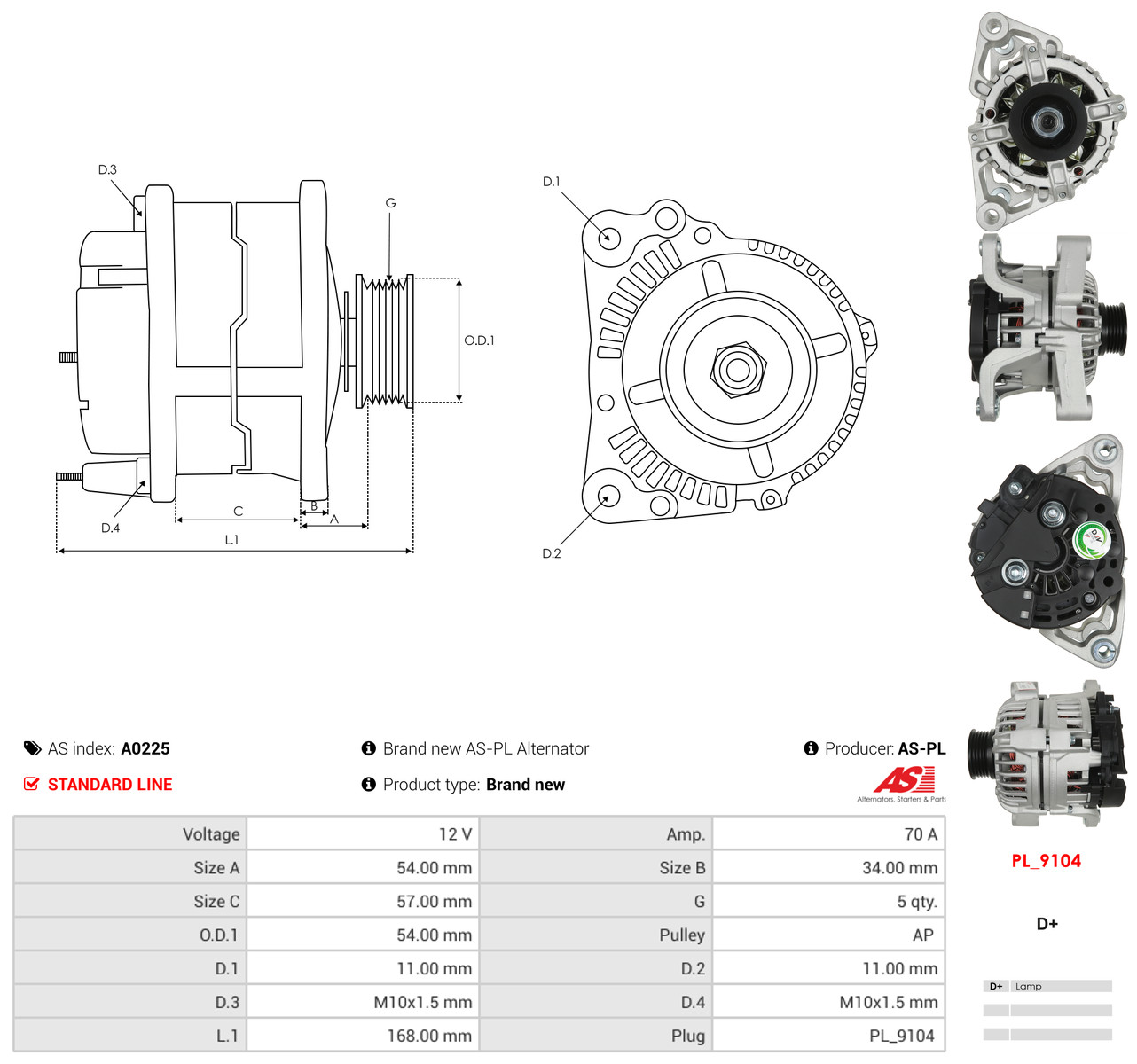 AS-PL Generator a0225 for OPEL FORD