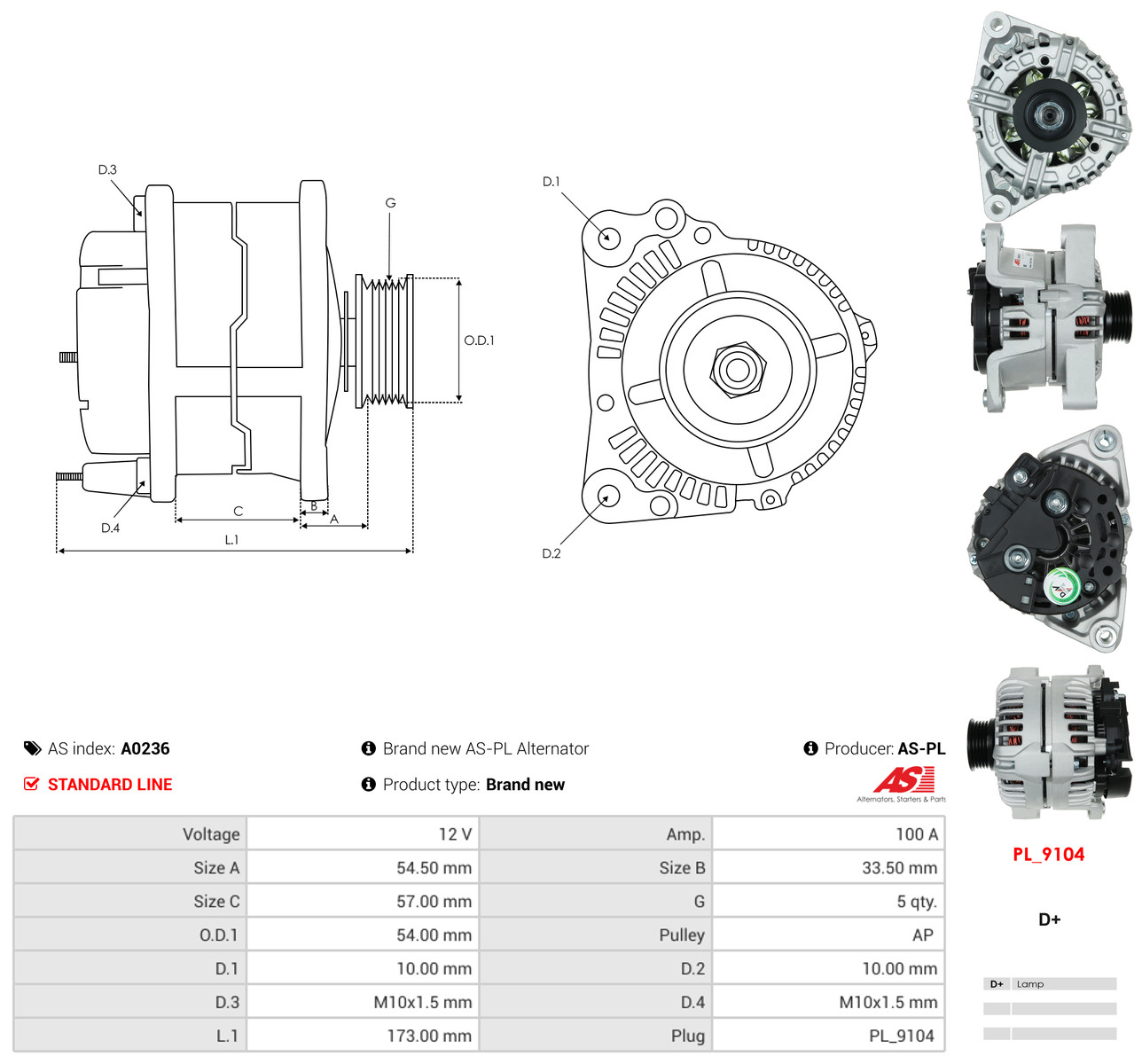 AS-PL Generator a0236 for OPEL FIAT GENERAL MOTORS