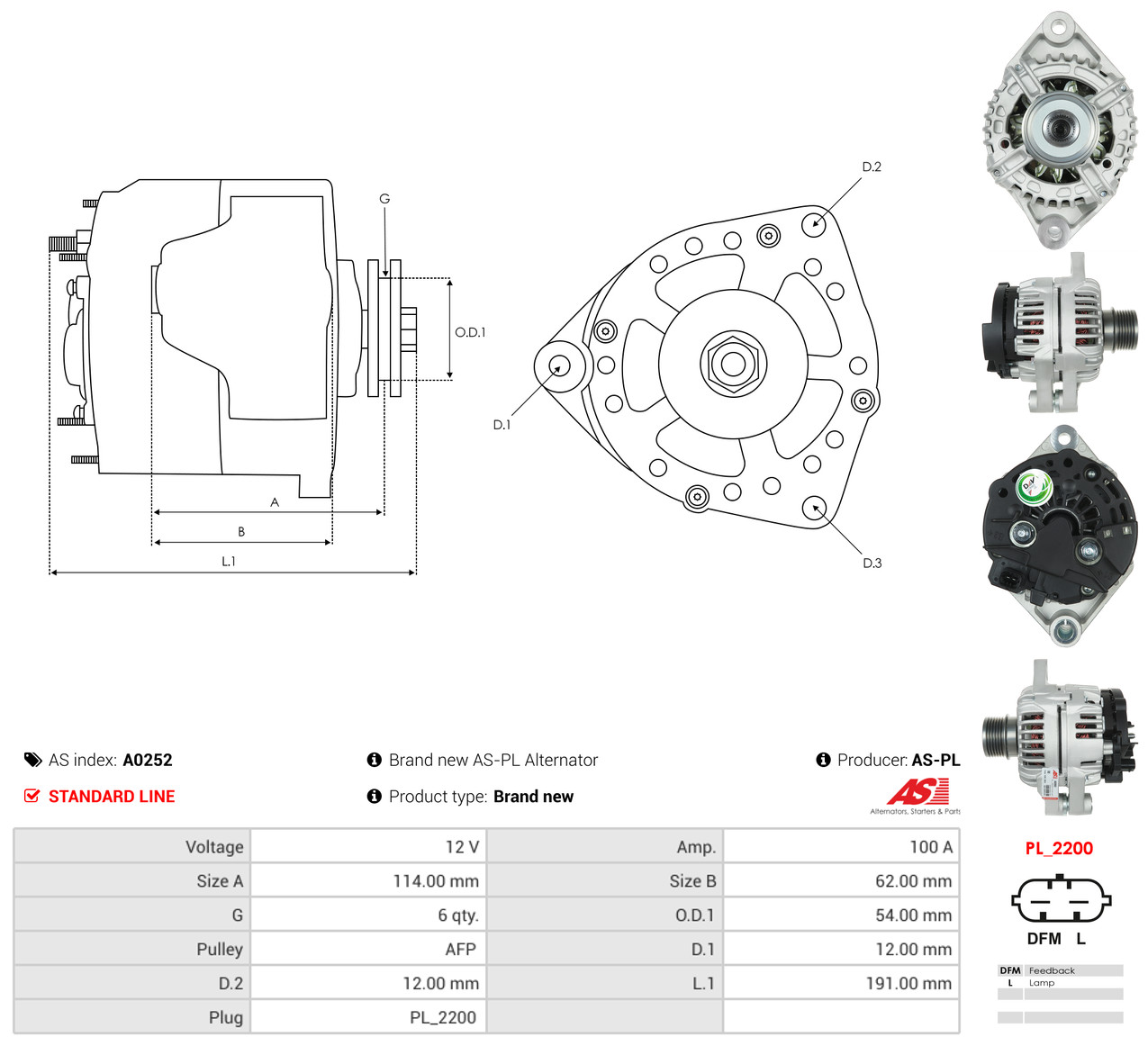 AS-PL Generator a0252 for OPEL