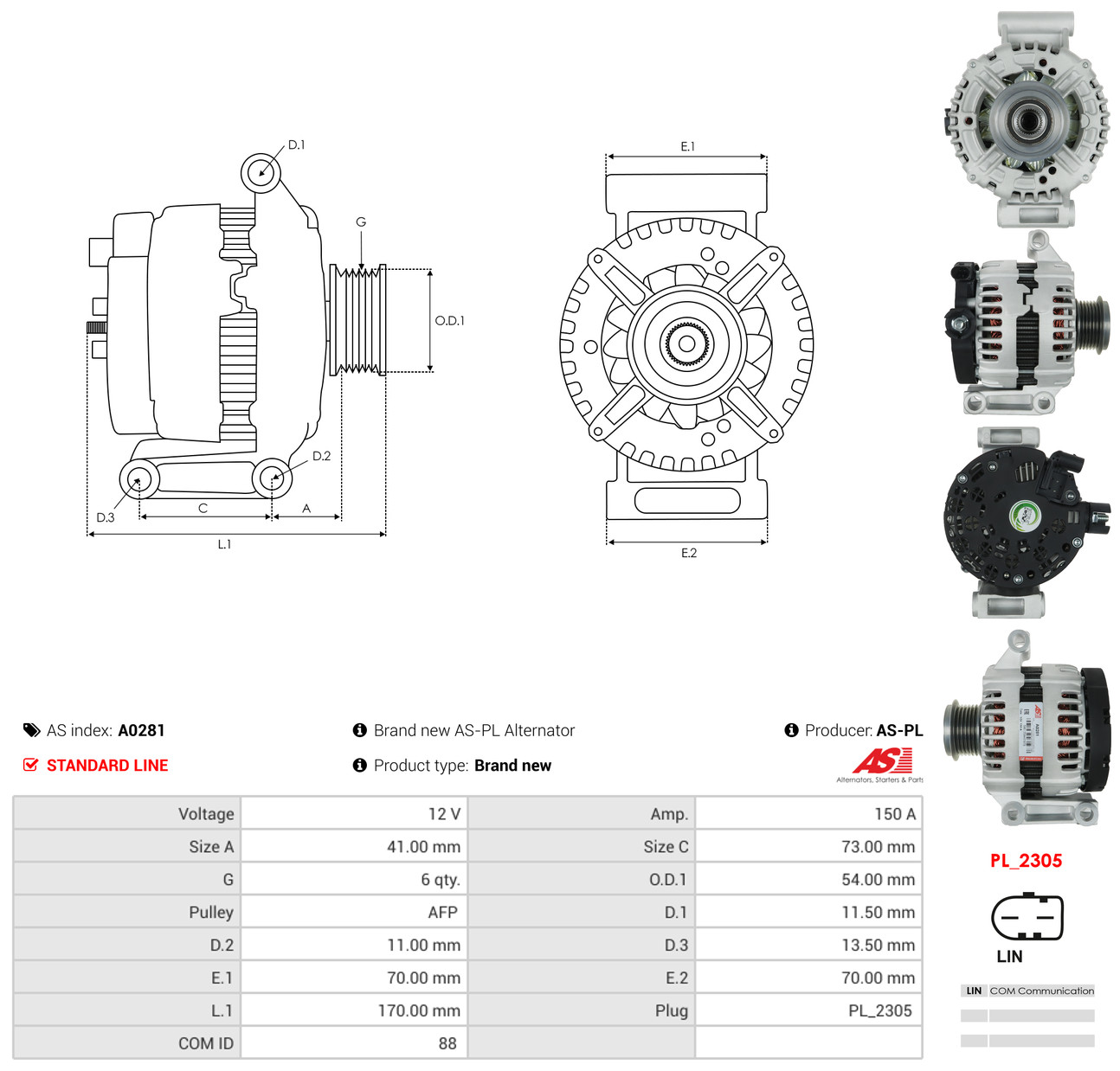 AS-PL Generator a0281 for FORD VOLVO