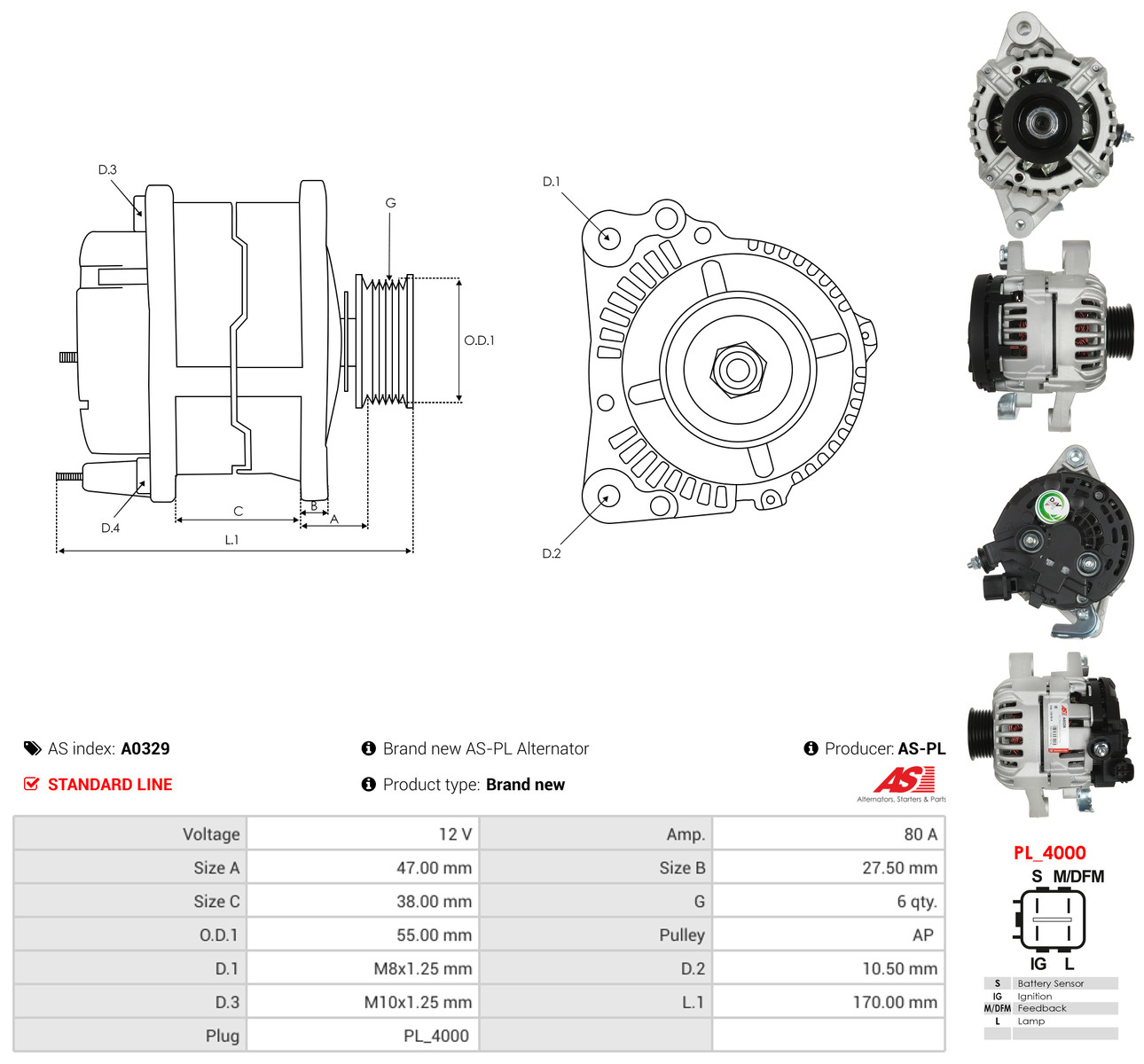 AS-PL Generator a0329 for TOYOTA