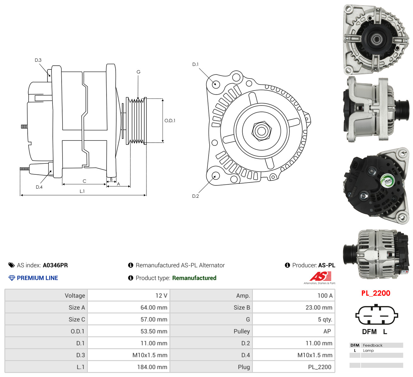 AS-PL Generator a0346pr for OPEL