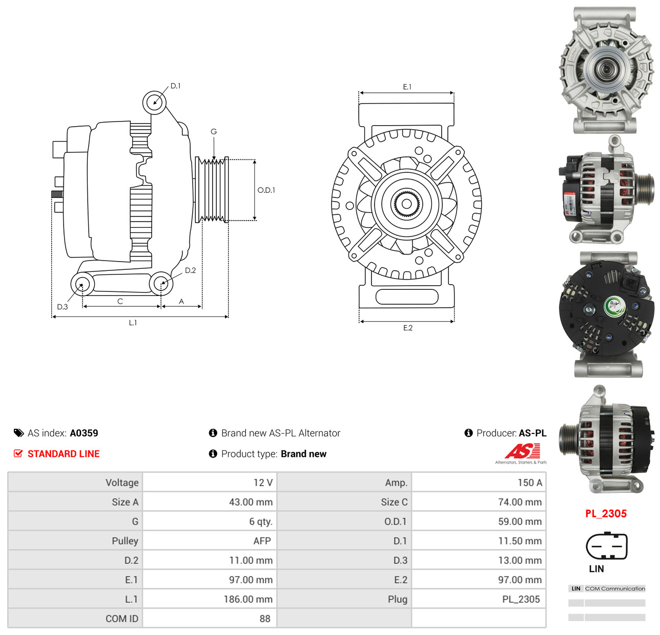 AS-PL Generator a0359 for FORD PEUGEOT FIAT