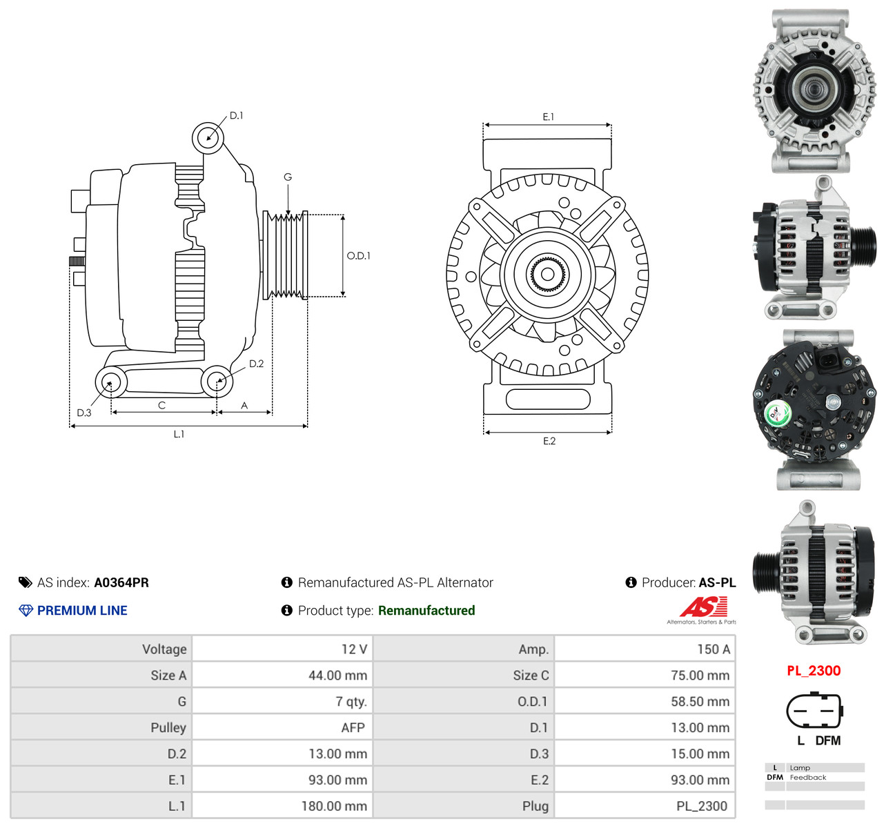 AS-PL Generator a0364pr for FORD LAND ROVER